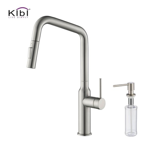 Kibi Macon Single Handle Pull Down Kitchen Sink Faucet with Soap Dispenser C-KKF2007BN-KSD100BN